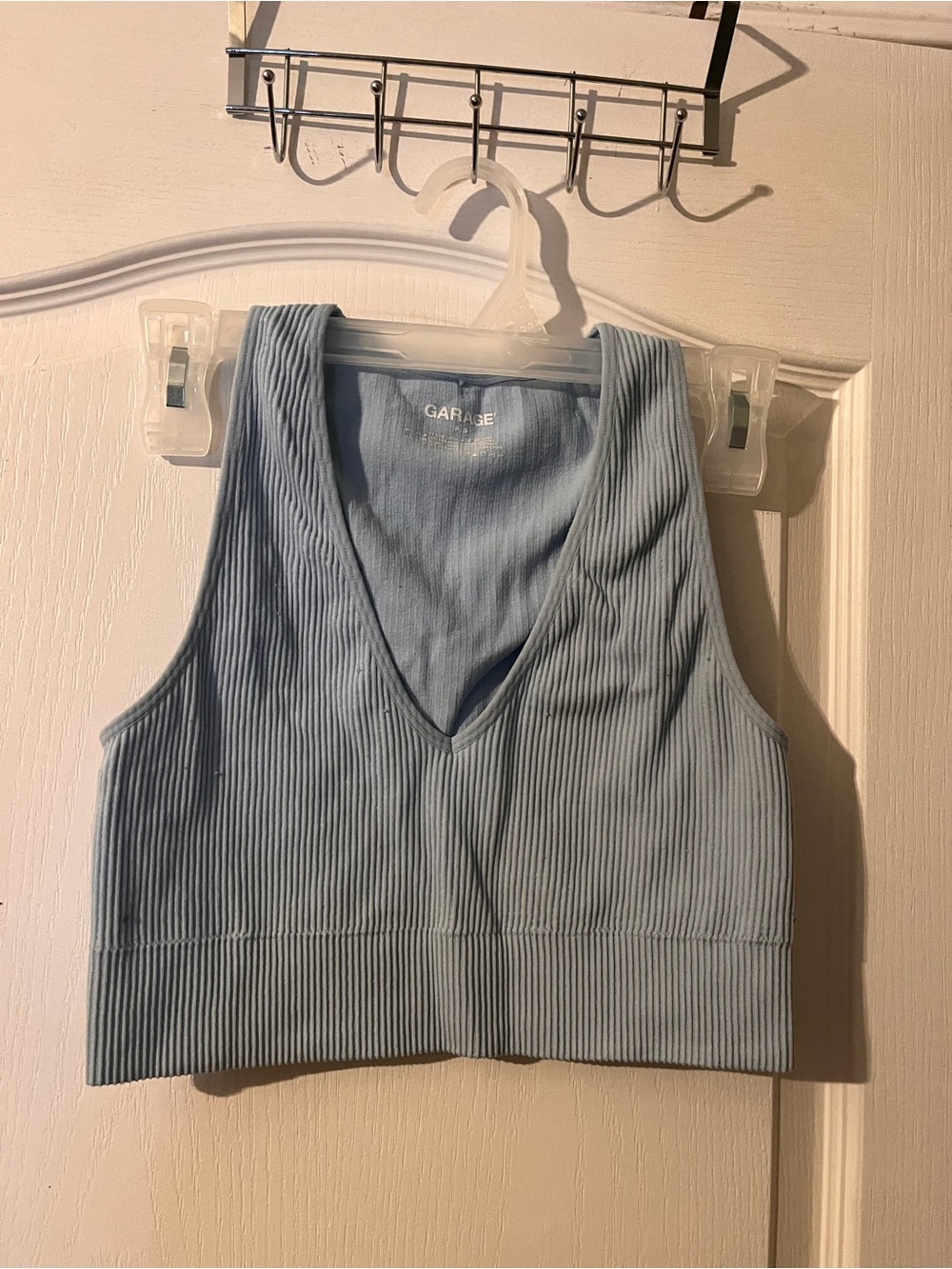 Garage Light Blue Ribbed Cropped Tank